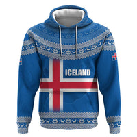 Iceland Flag Zip Hoodie with Icelandic Crest and Traditional Nordic Knit Pattern Design
