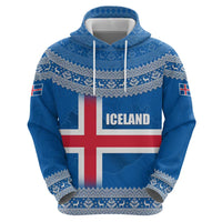 Iceland Flag Zip Hoodie with Icelandic Crest and Traditional Nordic Knit Pattern Design