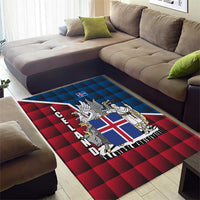Iceland Crest Area Rug with Viking Dragon and Icelandic Flag Plaid Pattern - Wonder Print Shop