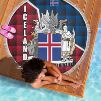Iceland Crest Beach Blanket with Viking Dragon and Icelandic Flag Plaid Pattern - Wonder Print Shop