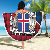 Iceland Crest Beach Blanket with Viking Dragon and Icelandic Flag Plaid Pattern - Wonder Print Shop