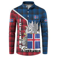 Iceland Crest Button Sweatshirt with Viking Dragon and Icelandic Flag Plaid Pattern - Wonder Print Shop
