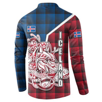 Iceland Crest Button Sweatshirt with Viking Dragon and Icelandic Flag Plaid Pattern - Wonder Print Shop