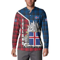 Iceland Crest Button Sweatshirt with Viking Dragon and Icelandic Flag Plaid Pattern - Wonder Print Shop