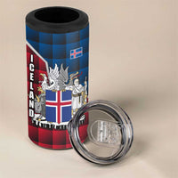 Iceland Crest 4 in 1 Can Cooler Tumbler with Viking Dragon and Icelandic Flag Plaid Pattern - Wonder Print Shop