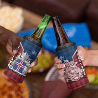 Iceland Crest 4 in 1 Can Cooler Tumbler with Viking Dragon and Icelandic Flag Plaid Pattern - Wonder Print Shop