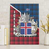 Iceland Crest Canvas Wall Art with Viking Dragon and Icelandic Flag Plaid Pattern - Wonder Print Shop