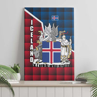 Iceland Crest Canvas Wall Art with Viking Dragon and Icelandic Flag Plaid Pattern - Wonder Print Shop