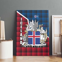Iceland Crest Canvas Wall Art with Viking Dragon and Icelandic Flag Plaid Pattern - Wonder Print Shop