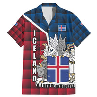 Iceland Crest Family Matching Mermaid Dress and Hawaiian Shirt with Viking Dragon and Icelandic Flag Plaid Pattern - Wonder Print Shop
