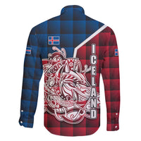 Iceland Crest Family Matching Off Shoulder Short Dress and Hawaiian Shirt with Viking Dragon and Icelandic Flag Plaid Pattern - Wonder Print Shop