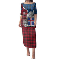 Iceland Crest Family Matching Puletasi and Hawaiian Shirt with Viking Dragon and Icelandic Flag Plaid Pattern - Wonder Print Shop