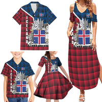 Iceland Crest Family Matching Summer Maxi Dress and Hawaiian Shirt with Viking Dragon and Icelandic Flag Plaid Pattern - Wonder Print Shop