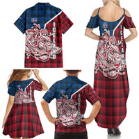 Iceland Crest Family Matching Summer Maxi Dress and Hawaiian Shirt with Viking Dragon and Icelandic Flag Plaid Pattern - Wonder Print Shop