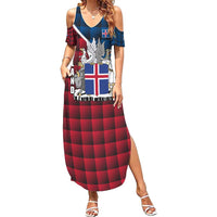 Iceland Crest Family Matching Summer Maxi Dress and Hawaiian Shirt with Viking Dragon and Icelandic Flag Plaid Pattern - Wonder Print Shop