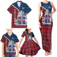 Iceland Crest Family Matching Tank Maxi Dress and Hawaiian Shirt with Viking Dragon and Icelandic Flag Plaid Pattern - Wonder Print Shop