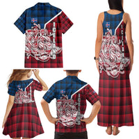 Iceland Crest Family Matching Tank Maxi Dress and Hawaiian Shirt with Viking Dragon and Icelandic Flag Plaid Pattern - Wonder Print Shop