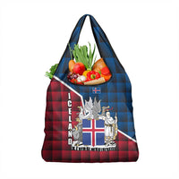 Iceland Crest Grocery Bag with Viking Dragon and Icelandic Flag Plaid Pattern - Wonder Print Shop
