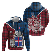 Iceland Crest Hoodie with Viking Dragon and Icelandic Flag Plaid Pattern - Wonder Print Shop