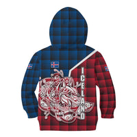 Iceland Crest Kid Hoodie with Viking Dragon and Icelandic Flag Plaid Pattern - Wonder Print Shop