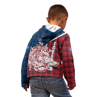 Iceland Crest Kid Hoodie with Viking Dragon and Icelandic Flag Plaid Pattern - Wonder Print Shop