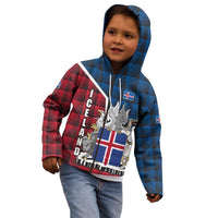 Iceland Crest Kid Hoodie with Viking Dragon and Icelandic Flag Plaid Pattern - Wonder Print Shop