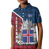 Iceland Crest Kid Polo Shirt with Viking Dragon and Icelandic Flag Plaid Pattern - Wonder Print Shop