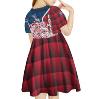 Iceland Crest Kid Short Sleeve Dress with Viking Dragon and Icelandic Flag Plaid Pattern - Wonder Print Shop