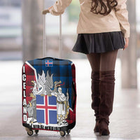 Iceland Crest Luggage Cover with Viking Dragon and Icelandic Flag Plaid Pattern - Wonder Print Shop