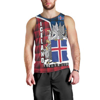 Iceland Crest Men Tank Top with Viking Dragon and Icelandic Flag Plaid Pattern - Wonder Print Shop