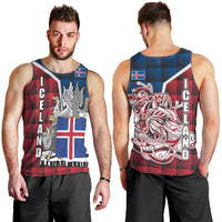Iceland Crest Men Tank Top with Viking Dragon and Icelandic Flag Plaid Pattern - Wonder Print Shop