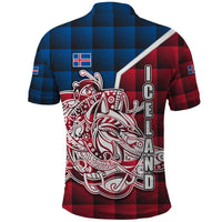 Iceland Crest Polo Shirt with Viking Dragon and Icelandic Flag Plaid Pattern - Wonder Print Shop
