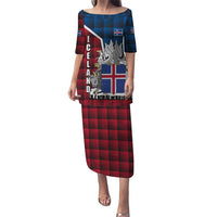 Iceland Crest Puletasi with Viking Dragon and Icelandic Flag Plaid Pattern - Wonder Print Shop