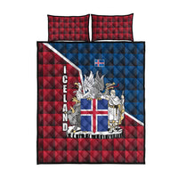 Iceland Crest Quilt Bed Set with Viking Dragon and Icelandic Flag Plaid Pattern - Wonder Print Shop