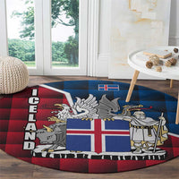 Iceland Crest Round Carpet with Viking Dragon and Icelandic Flag Plaid Pattern - Wonder Print Shop