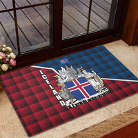 Iceland Crest Rubber Doormat with Viking Dragon and Icelandic Flag Plaid Pattern - Wonder Print Shop