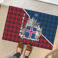 Iceland Crest Rubber Doormat with Viking Dragon and Icelandic Flag Plaid Pattern - Wonder Print Shop