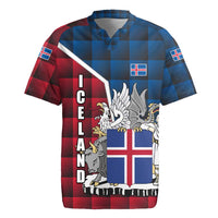 Iceland Crest Rugby Jersey with Viking Dragon and Icelandic Flag Plaid Pattern - Wonder Print Shop