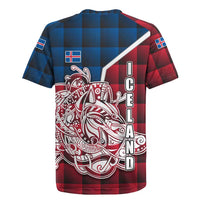 Iceland Crest Rugby Jersey with Viking Dragon and Icelandic Flag Plaid Pattern - Wonder Print Shop