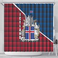 Iceland Crest Shower Curtain with Viking Dragon and Icelandic Flag Plaid Pattern - Wonder Print Shop