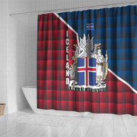 Iceland Crest Shower Curtain with Viking Dragon and Icelandic Flag Plaid Pattern - Wonder Print Shop