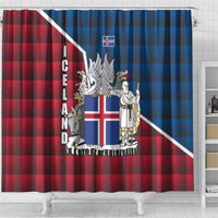Iceland Crest Shower Curtain with Viking Dragon and Icelandic Flag Plaid Pattern - Wonder Print Shop