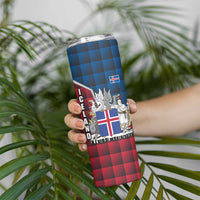 Iceland Crest Skinny Tumbler with Viking Dragon and Icelandic Flag Plaid Pattern - Wonder Print Shop