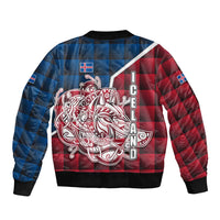 Iceland Crest Sleeve Zip Bomber Jacket with Viking Dragon and Icelandic Flag Plaid Pattern - Wonder Print Shop