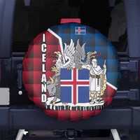 Iceland Crest Spare Tire Cover with Viking Dragon and Icelandic Flag Plaid Pattern - Wonder Print Shop