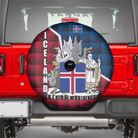 Iceland Crest Spare Tire Cover with Viking Dragon and Icelandic Flag Plaid Pattern - Wonder Print Shop