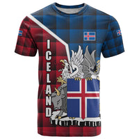 Iceland Crest T Shirt with Viking Dragon and Icelandic Flag Plaid Pattern - Wonder Print Shop