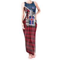 Iceland Crest Tank Maxi Dress with Viking Dragon and Icelandic Flag Plaid Pattern - Wonder Print Shop