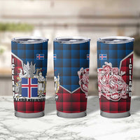 Iceland Crest Tumbler Cup with Viking Dragon and Icelandic Flag Plaid Pattern - Wonder Print Shop