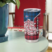 Iceland Crest Tumbler Cup with Viking Dragon and Icelandic Flag Plaid Pattern - Wonder Print Shop